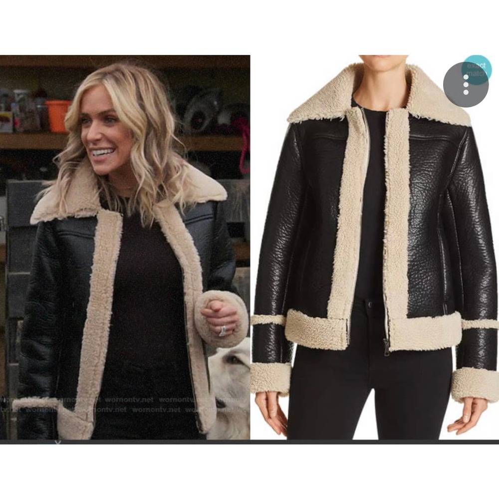 Mother shearling leather Moto boxy zip up jacket size M